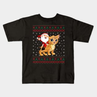 Ugly Christmas Sweater Santa Riding Bobcats Kids T-Shirt